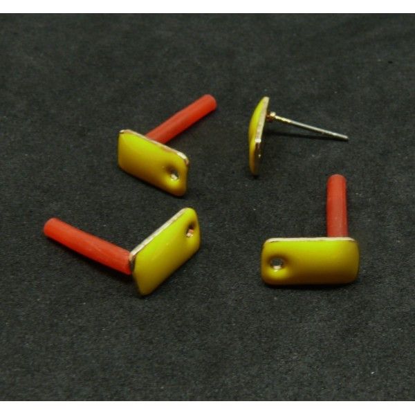 Boucles d'oreille puce style émaillé Rectangle 12mm avec trou couleur Jaune métal finition Dore