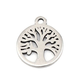 Pendentifs Médaillon Arbre 10mm en Acier Inoxydable Coloris Argent pour bijoux raffinés