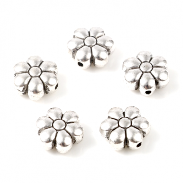 Perles intercalaires Fleur 10 par 9mm, métal  finition Argent Antique