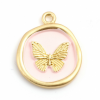 Pendentifs Papillon dans médaillon 22x18mm style émaillé Rose Pale sur métal doré Mate