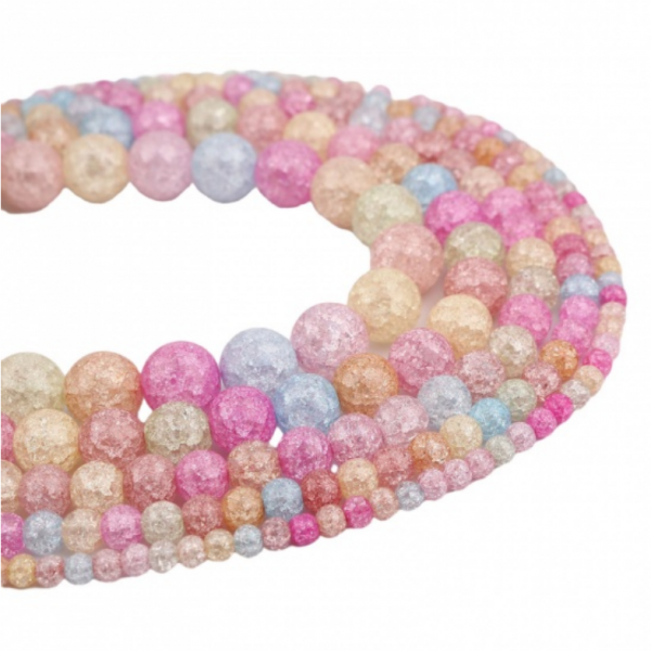 Perles rondes 4 mm, Verre craquelée coloris Pastel