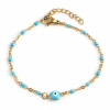 Bracelet - Œil de la protection, GriGri  émaillé Bleu Turquoise 17,5 cm- en Acier Inoxydable 304 -finition Doré
