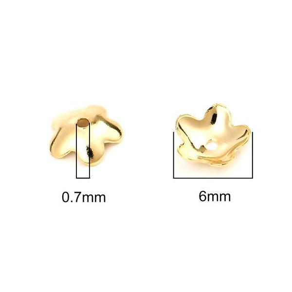 coupelles - caps - Forme Fleur - 6 mm - Acier Inoxydable Doré