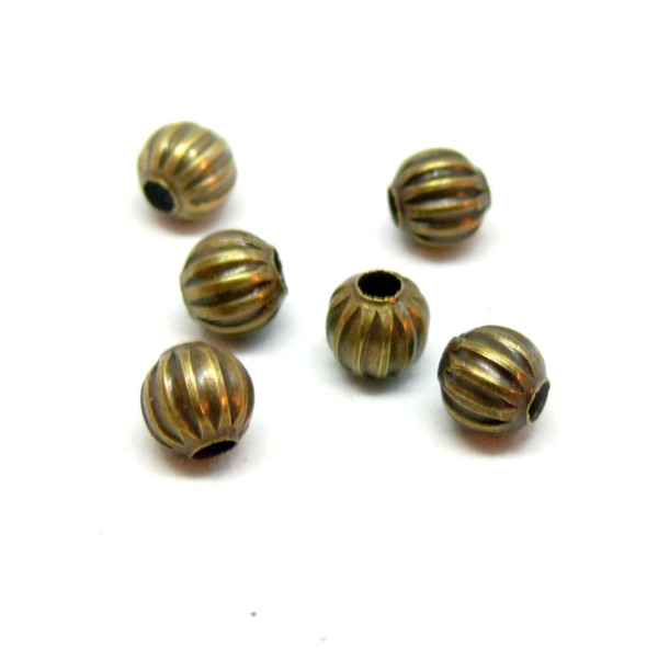 Perles intercalaires forme Rondes avec stries 6 mm métal finition BRONZE