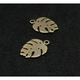 Pendentif, Estampe Petite Feuille, Montserrat, Exotique 13mm en Acier Inoxydable  finition Doré 18KT