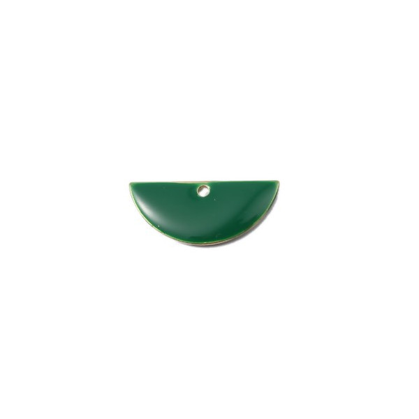 Sequins médaillons résine style émaillés Biface Demi Cercle Vert Foncé 18 par 8mm