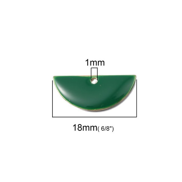 Sequins médaillons résine style émaillés Biface Demi Cercle Vert Foncé 18 par 8mm