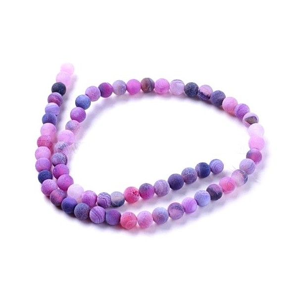 fil d'environ 64 perles rondes -  Agate veine de dragon - Rose Violet mat givré 6mm - coloris 06