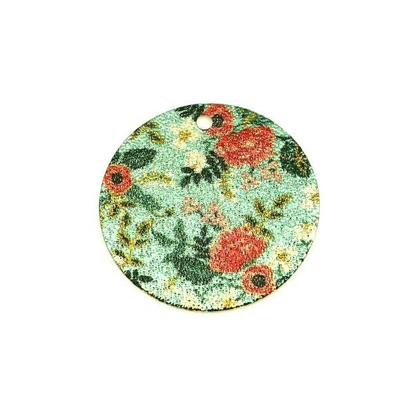 Pendentifs, breloques Stardust, Granité Ronde 20mm Fleurs, Cuivre Coloris Doré