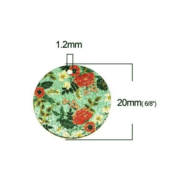 Pendentifs, breloques Stardust, Granité Ronde 20mm Fleurs, Cuivre Coloris Doré