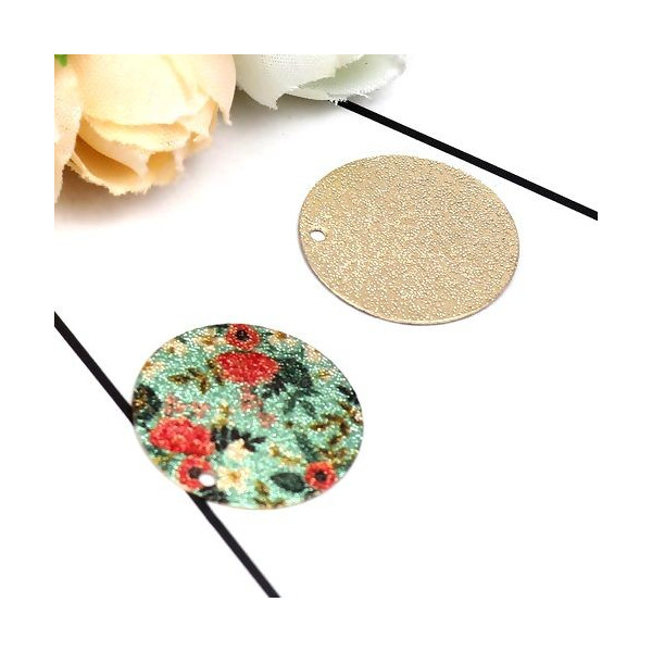 Pendentifs, breloques Stardust, Granité Ronde 20mm Fleurs, Cuivre Coloris Doré