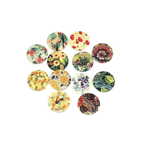 Pendentifs, breloques Stardust, Granité Ronde 20mm Fleurs, Cuivre Coloris Doré