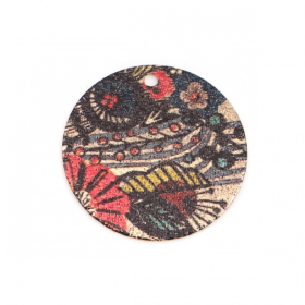 pendentifs breloques Stardust Granité Ronde 20mm Fleurs Cuivre Coloris Doré