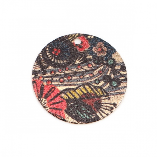 pendentifs breloques Stardust Granité Ronde 20mm Fleurs Cuivre Coloris Doré