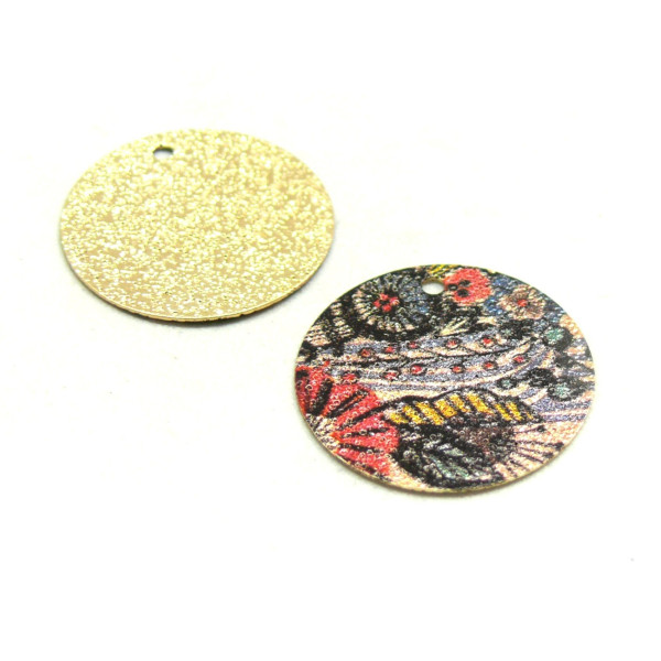 Pendentifs breloques Stardust Granité Ronde 20mm Fleurs Cuivre Coloris Doré