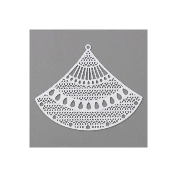Estampes pendentif filigrane Grand Éventail 40mm cuivre couleur Blanche