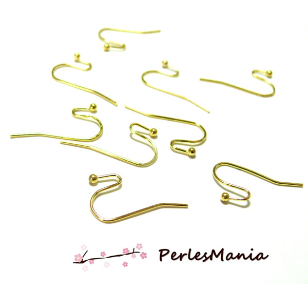 Boucles d'oreille crochet 21mm avec bille, Acier Inoxydable Chirurgical 316, finition Doré à l'or fin 18K