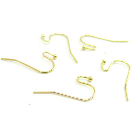 Boucles d'oreille crochet 21mm avec bille, Acier Inoxydable Chirurgical 316, finition Doré à l'or fin 18K