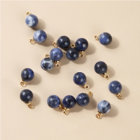 Pendentifs Rond 6 mm, Pierre bleue Veinée, métal finition Doré