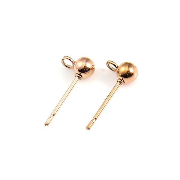 Boucles d'oreille Puce Clou Bille 4mm avec attache ACIER INOXYDABLE 304  Or Rose et poussoirs en plastique