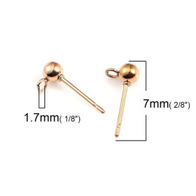 Boucles d'oreille Puce Clou Bille 4mm avec attache ACIER INOXYDABLE 304  Or Rose et poussoirs en plastique