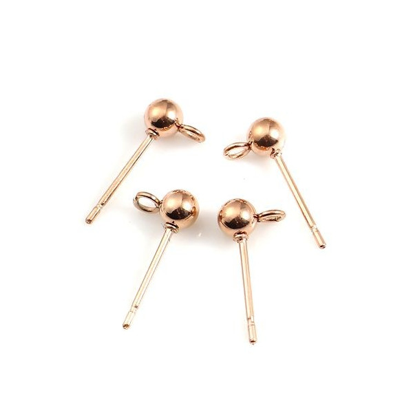 Boucles d'oreille Puce Clou Bille 4mm avec attache ACIER INOXYDABLE 304  Or Rose et poussoirs en plastique
