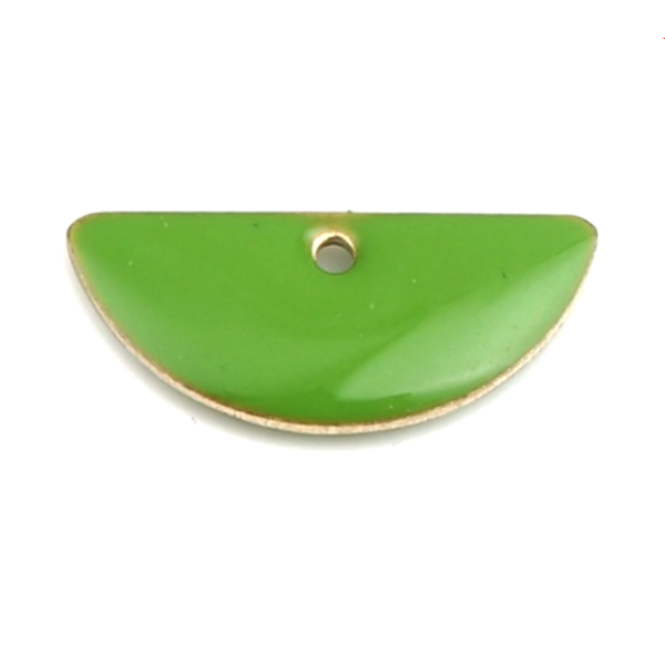 Sequins médaillons résine style émaillés Biface Demi Cercle Vert Clair 18 par 8mm