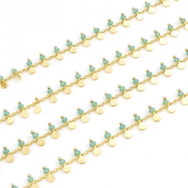 Chaine fine avec pendentifs et perles de verre cuivre finition Or Clair