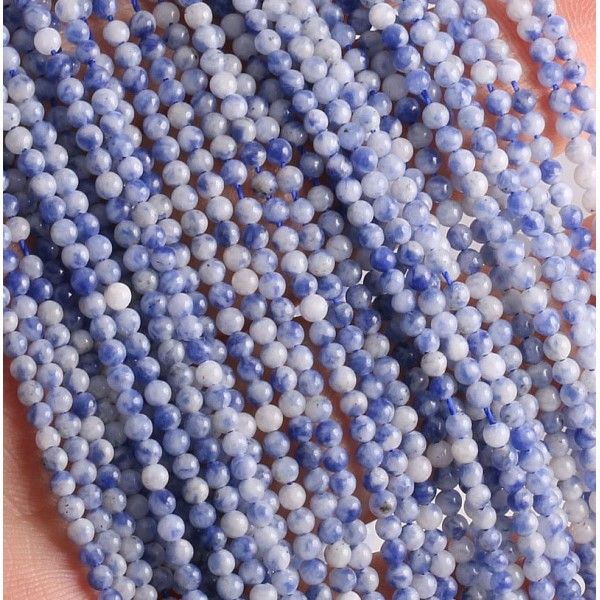 Perles rondes 2 mm Pierre bleue et blanche
