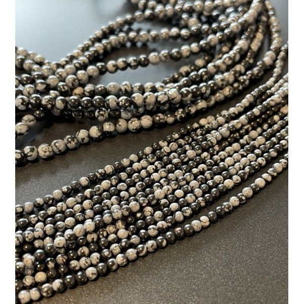 Perles rondes 2 mm Obsidienne Flocons de Neige