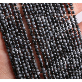 Perles rondes 2 mm Obsidienne Flocons de Neige