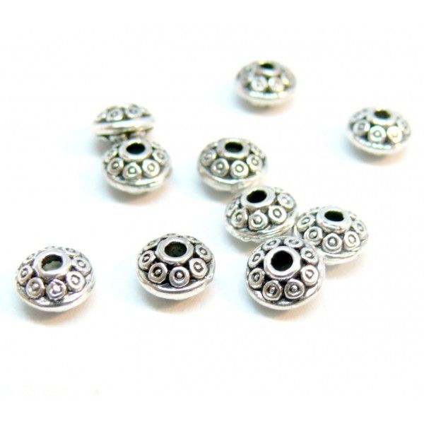 Perles intercalaires plate rondelles Ethnique 6mm métal couleur Argent Antique