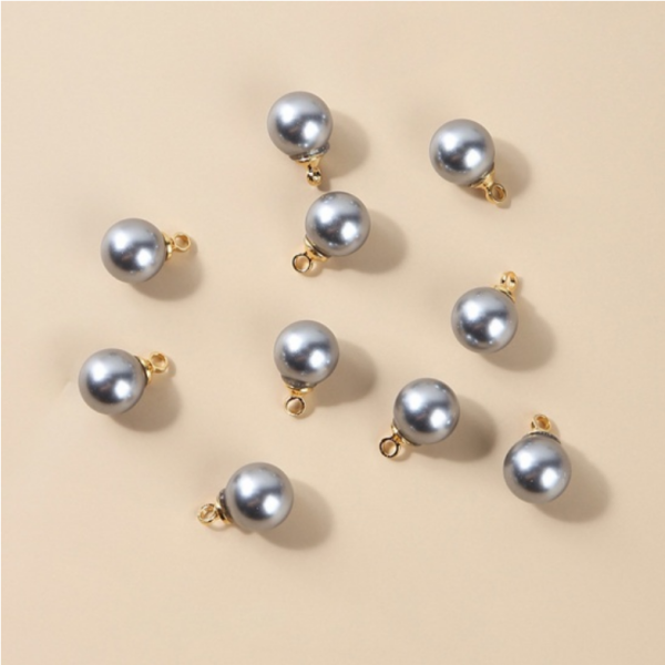 Pendentifs Rond 6 mm Nacre Grise métal finition Doré