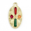 Pendentifs Résine Émaillée Croix Multicolore Ovale 23mm Métal Doré