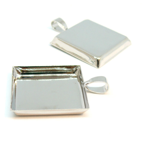 Supports de pendentif CARRE en 25mm bord épais attache triangle laiton couleur Argent Platine Rhodié