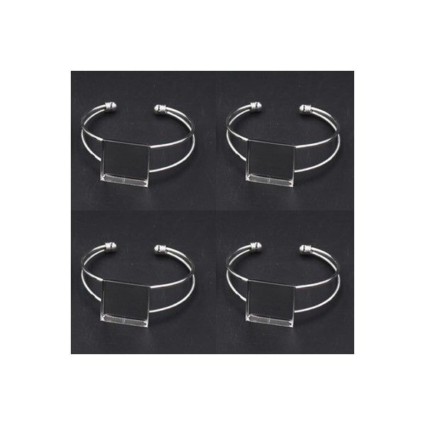 Support de bracelet CARRE 25mm laiton finition Argent Platine Rhodié pour collage digitale