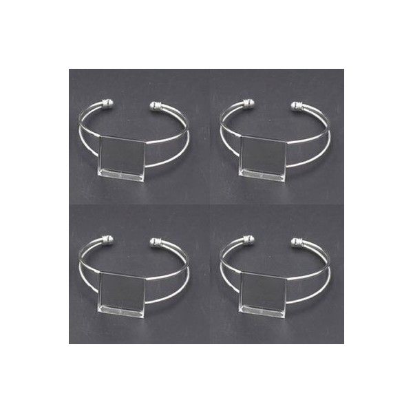 Support de bracelet CARRE 25mm laiton finition Argent Vif  pour collage digitale