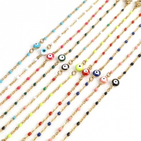 Bracelet - Œil de la protection, Gri Gri  émaillé Bleu Nuit 17,5 cm- en Acier Inoxydable 304 -finition Doré