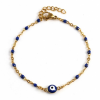 Bracelet - Œil de la protection, GriGri  émaillé Bleu Nuit 17,5 cm- en Acier Inoxydable 304 -finition Doré
