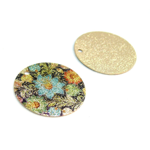 Pendentifs breloques Stardust Ronde 20mm Fleur Doré