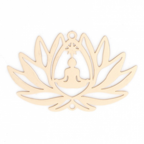 Estampes pendentif connecteur filigrane Yoga, Bouddha Fleur de lotus 38mm métal couleur Doré