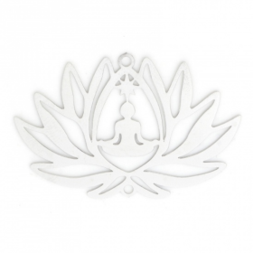 Estampes pendentif connecteur filigrane Yoga Bouddha Fleur de lotus 38mm métal couleur Argent Platine