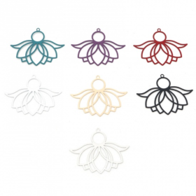 Estampes pendentif Grande feuille de lotus 39mm métal finition Bleu Canard