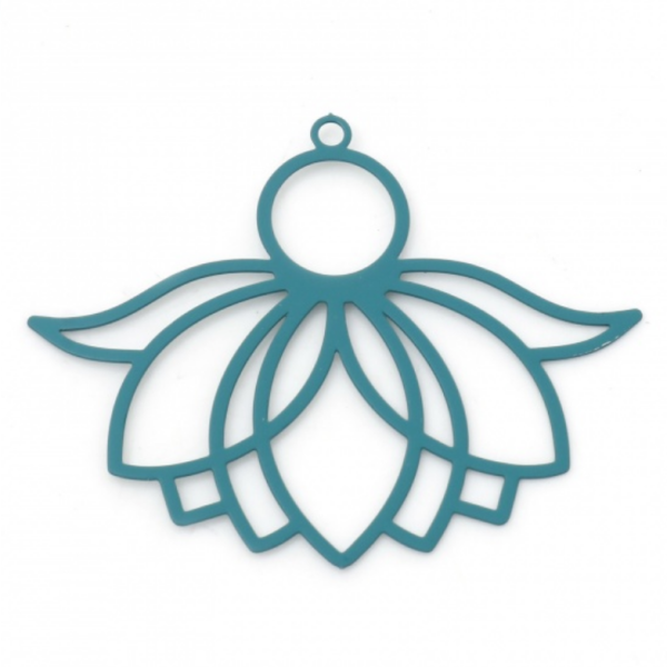 Estampes pendentif Grande feuille de lotus 39mm métal finition Bleu Canard