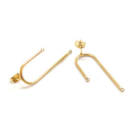 Boucles d'oreille, puce Géométrique avec double attache, ACIER INOXYDABLE 304 coloris Doré