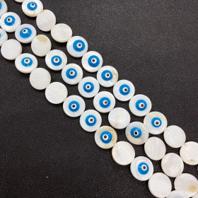 Perles Intercalaire Nacre Œil de la protection Blanche plate Ronde 11mm