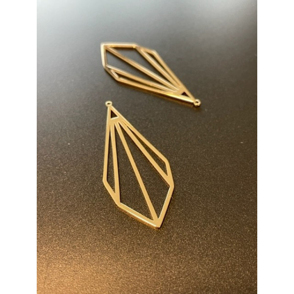 Pendentifs Goutte Géométrique 47mm en Laiton finition Doré 18KT  pour création de bijoux raffinés