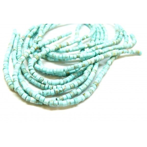 Perles rondelles Howlite  3 par 2 mm coloris Turquoise
