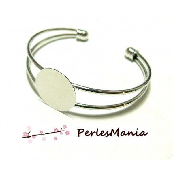 1 support de  bracelet  18mm PLATEAU LISSE ARGENT PLATINE ID 26257 DIY 