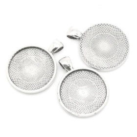 Supports de pendentif rond 25mm QUALITE EXTRA ARGENT ANTIQUE